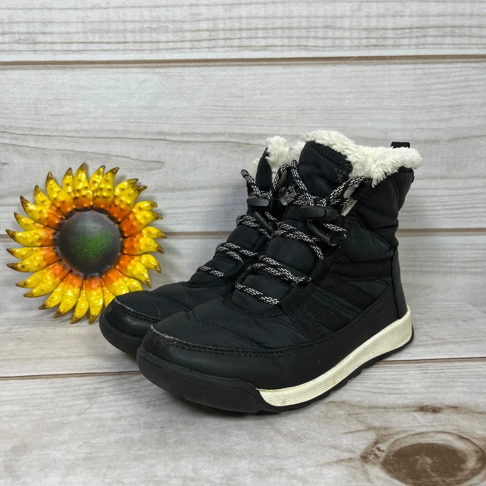 Sorel Kids Black Waterproof Winter Snow Boots Fur Lined Lace Up Size 3